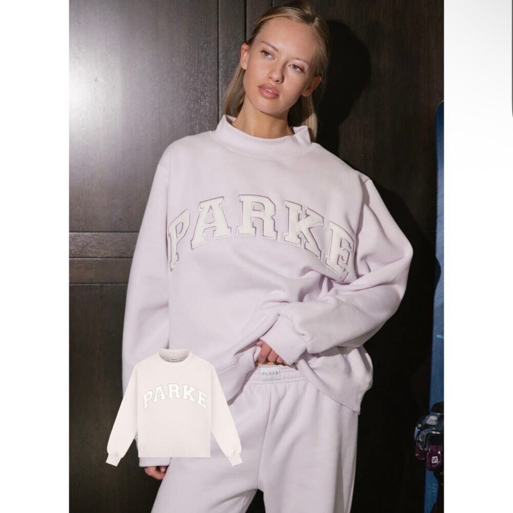 RARE PARKE Varsity Mockneck in Lilac/White Size L/XL